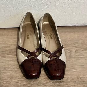 Brown and Cream Square-Toe Flats
